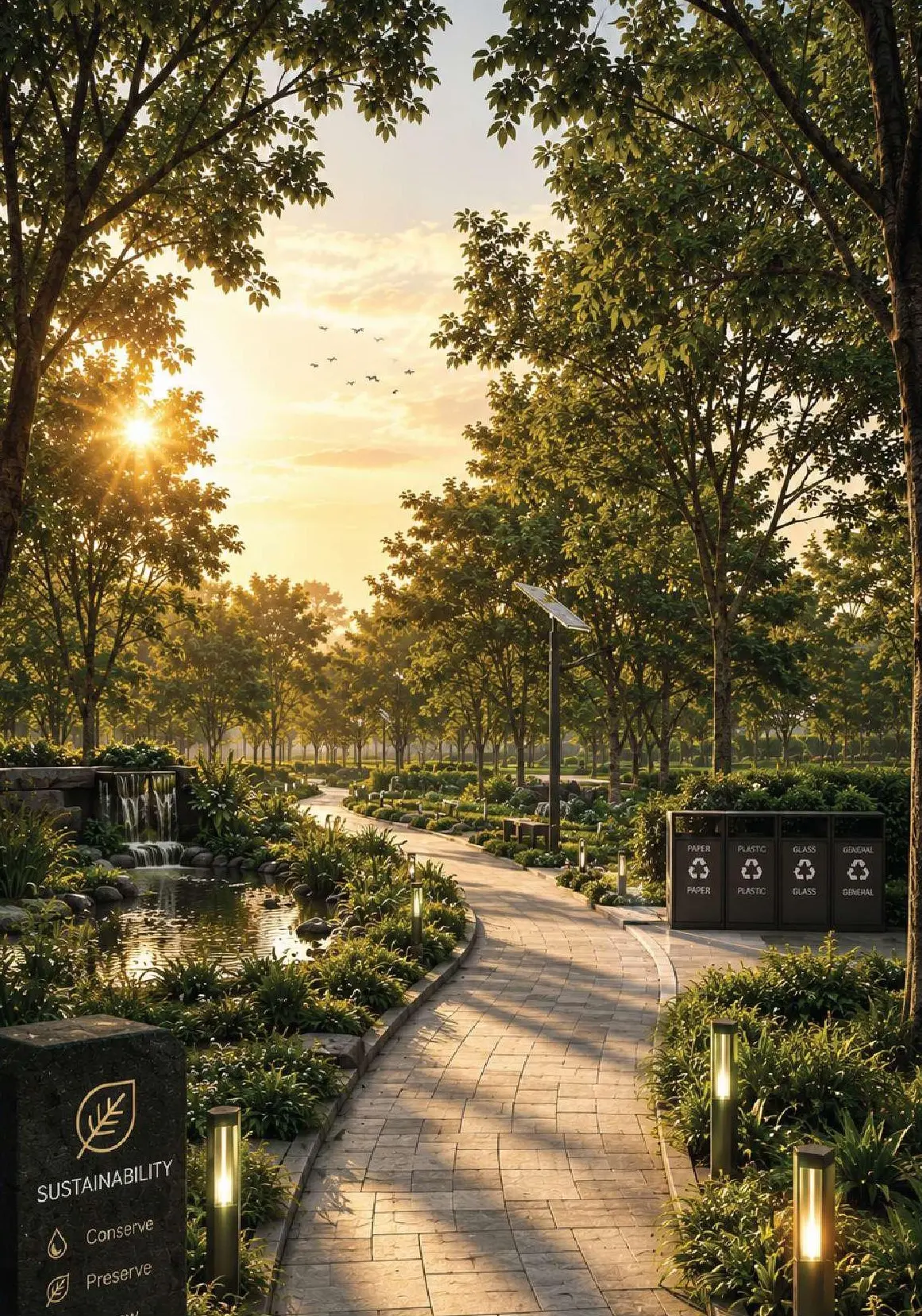 Landscaped green walkway at Aura Vantaje