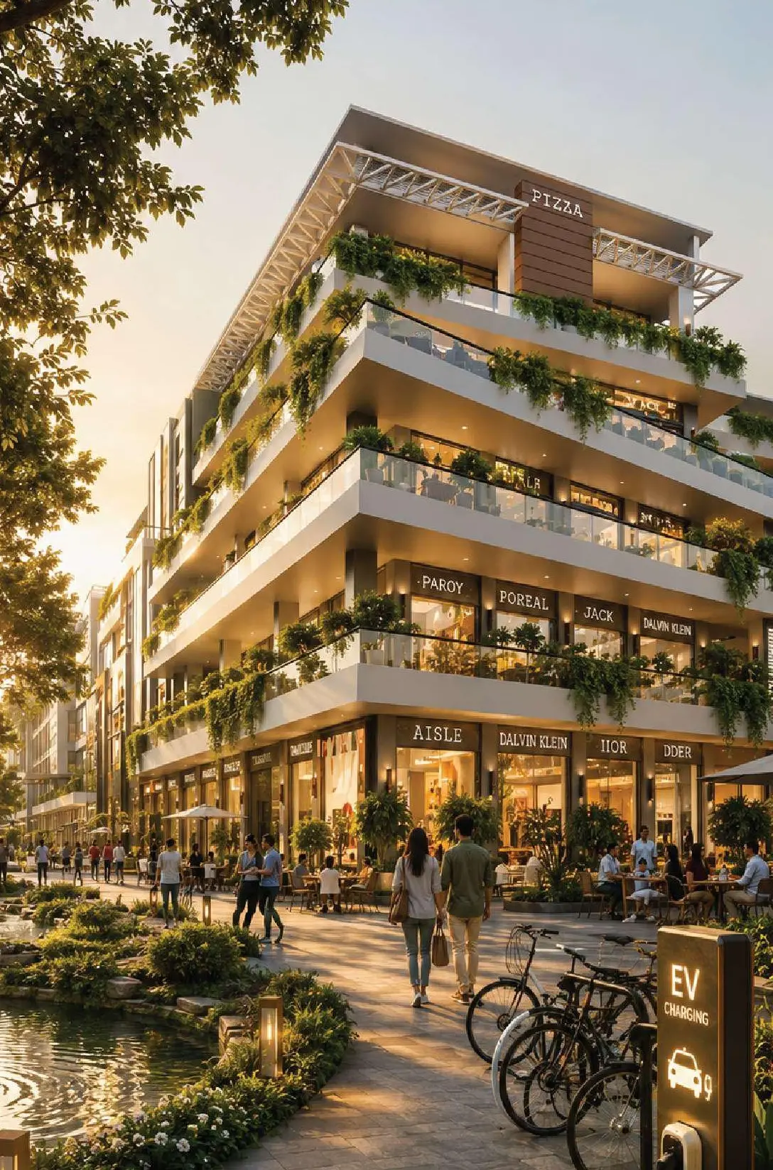 Aura Vantaje street-level view of the retail frontage